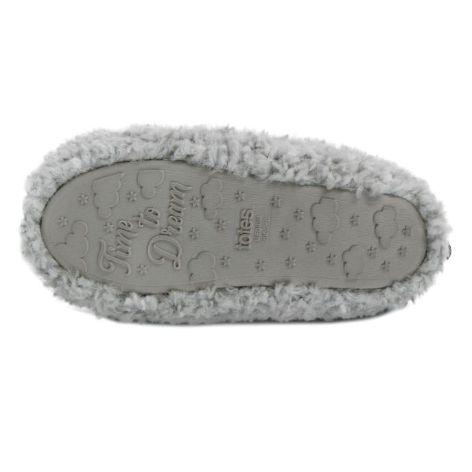 totes Ladies Faux Fur Full Back Slippers Grey Extra Image 6